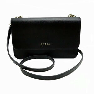 Furla RIVA Shoulder Bag Crossbody Pouch Wallet Leather Black Gray
